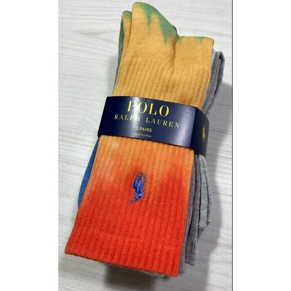 New POLO Ralph Lauren Beach Tie-Dye Crew Sock 3 Pack Women's (Size 4-10-1/2) - Picture 7 of 7